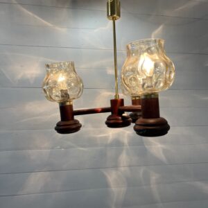B-Nr. 18 Vintage Ceiling Lamp with 3 arm,wood and glass +-1965