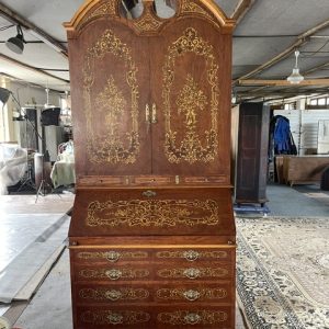 A- 312.  30 - 50 Years old Egyptian Secretaire with on all Sides [ inside] beautiful Inlaid Woodwork and Brass Ornaments