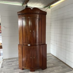 A- 341  Antigue Corner Cabinet Walnut Veneered with inside Two Drawers. German Biedermeier +1860