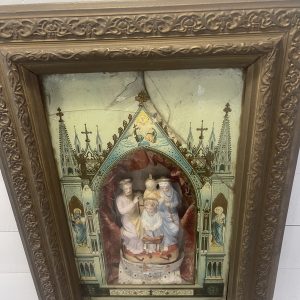 A- 345 Antique Home Altar , hand made and painted, Glass broken,painted on the inside of the glass + 1900