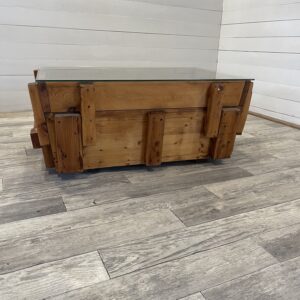 A- 373    Vintage Industrial Coffee Table made of Wooden Molds by Locomotive Factory in Martin [ SK] +-1950